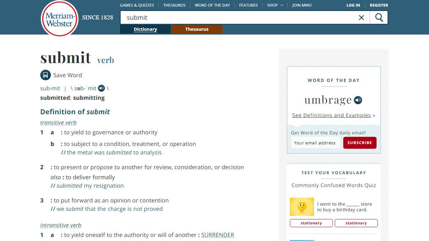 Submit Definition & Meaning - Merriam-Webster